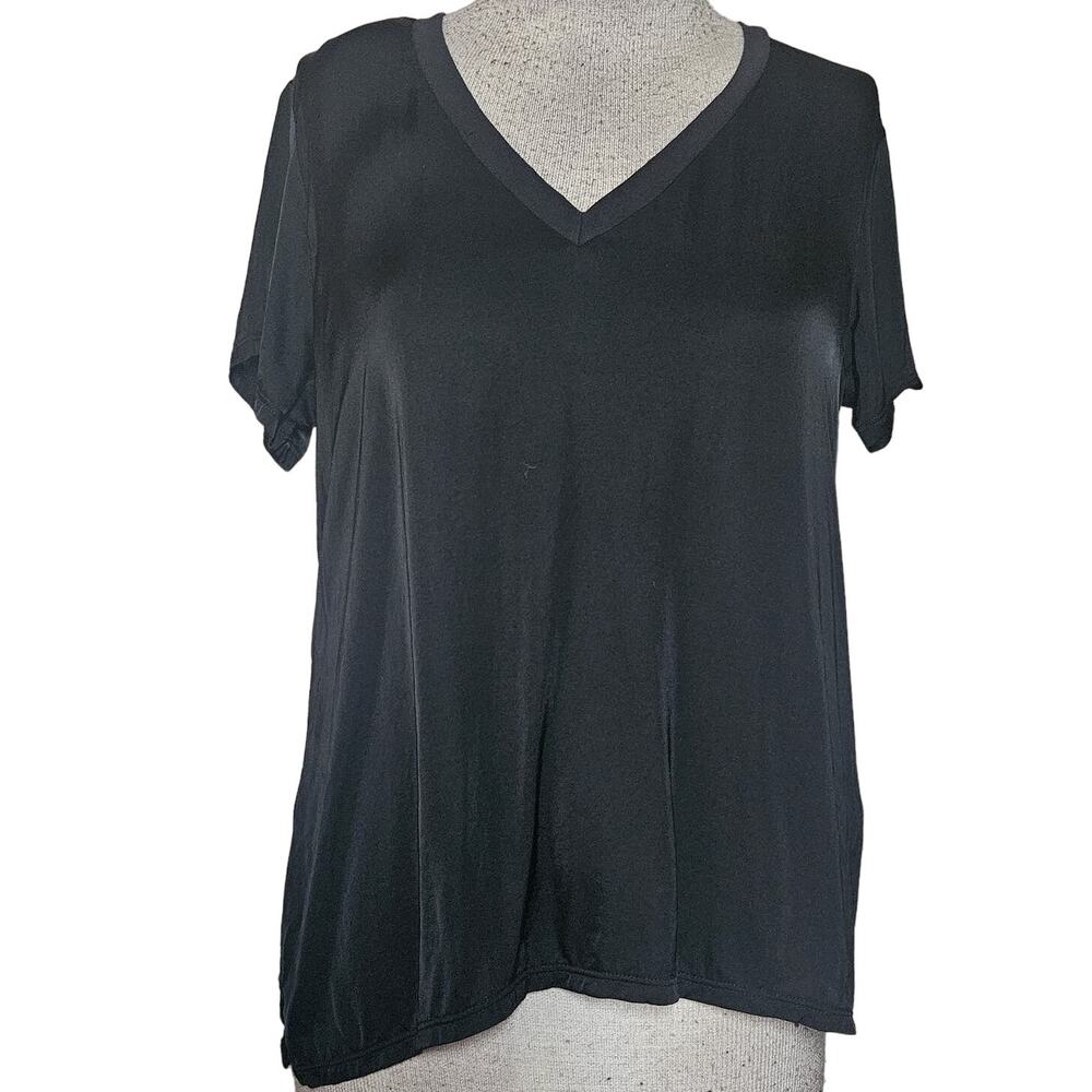 Black Casual V-Neck Short Sleeve Top Size Small